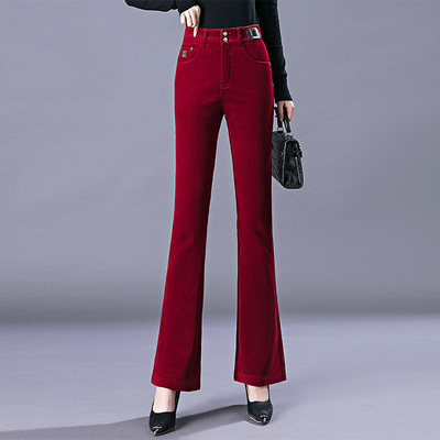 灯芯绒裤子女秋冬加绒加厚直筒裤2025新款高腰显瘦休闲阔腿微喇裤