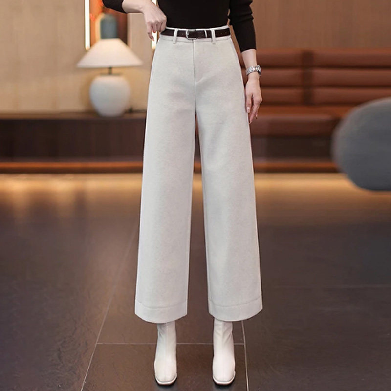 毛呢九分阔腿裤高腰2025秋冬新款加厚保暖舒适百搭休闲窄版直筒裤