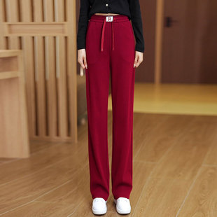 欧棉绒阔腿裤女2026新款春秋长裤子宽松条绒窄版直筒女裤冬季加绒