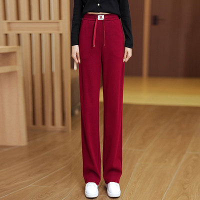 欧绒阔腿裤女2025新款春秋冬季加绒长裤子宽松条绒窄版直筒裤女