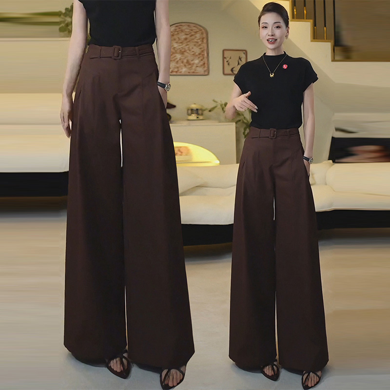 棕红色西装阔腿裤女2025春秋季新款宽松慵懒风拖地裤子休闲大脚裤
