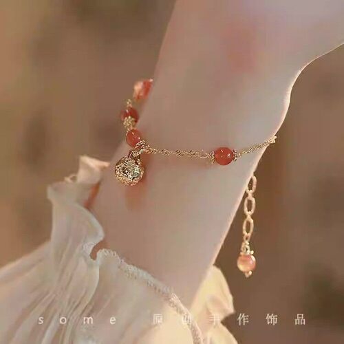 手链南红玛瑙铃铛手链女生男生手链情侣夜光手链迷你手链