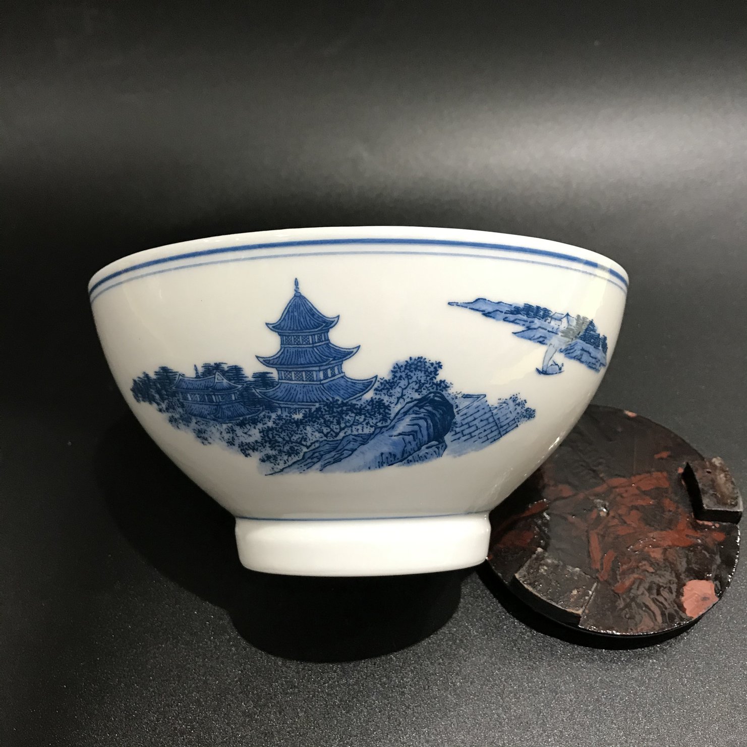 醴陵釉下五彩老瓷器群力双凤7寸英碗高脚菜碗大汤碗高17.5cm