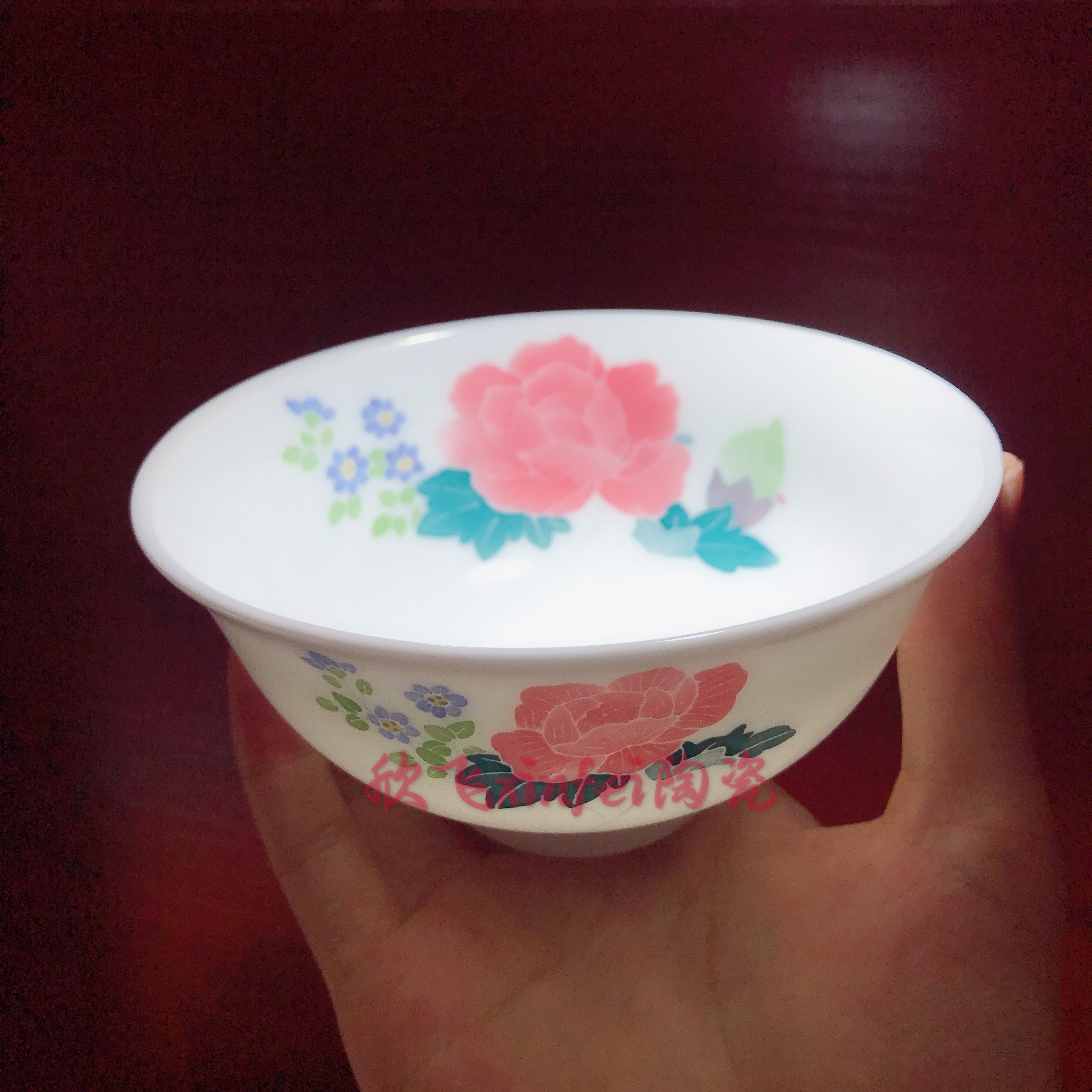 醴陵釉下五彩手绘毛瓷红芙蓉饭碗菜碗餐具dhn高温瓷耐用 家用礼品