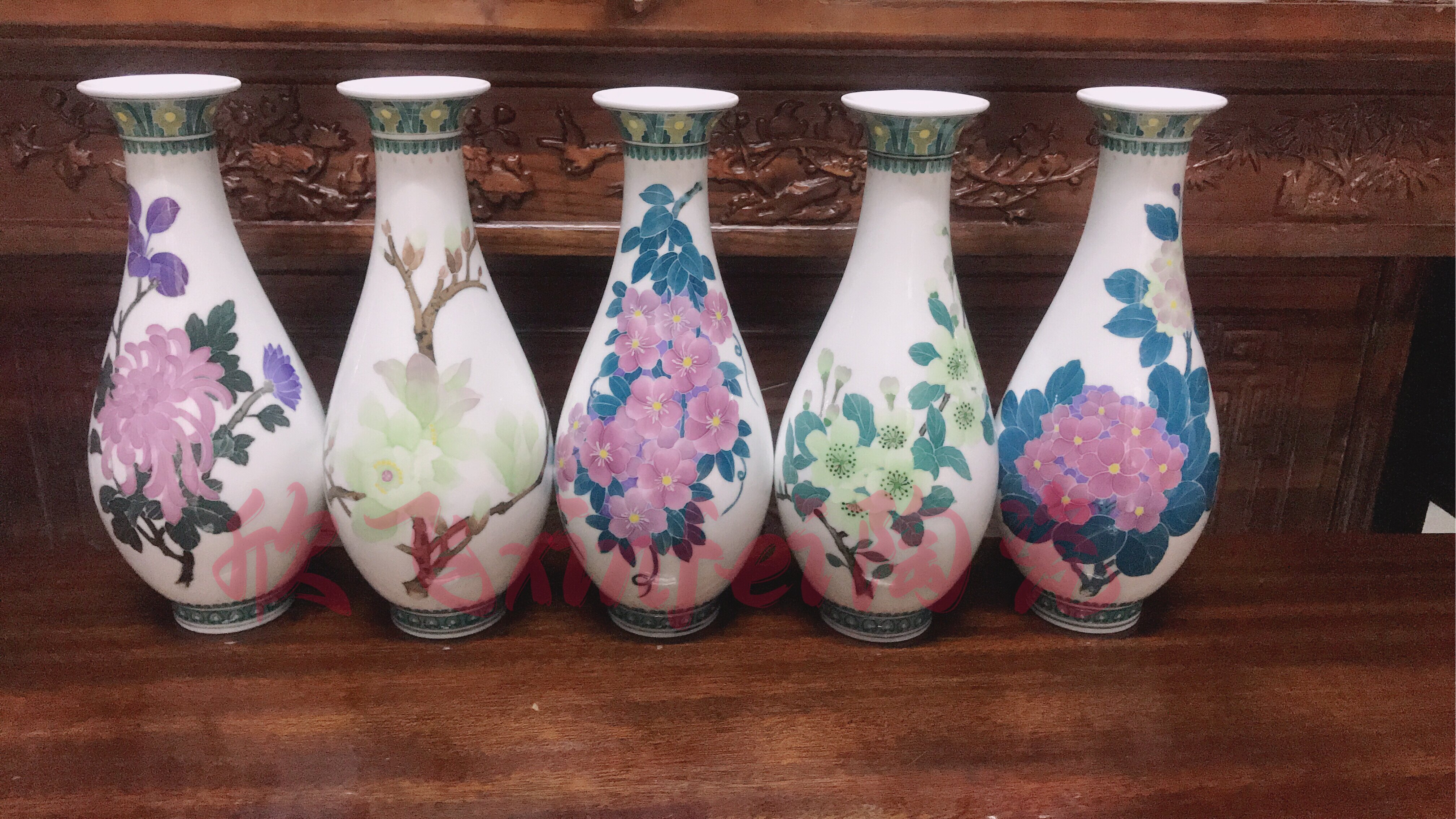 醴陵群力90年代釉下彩手绘小花瓶eef高度约25cm底标群力双凤