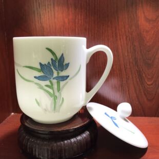 醴陵釉下五彩瓷手绘杯容470ml小黑点等微瑕疵不影响用可定制logo