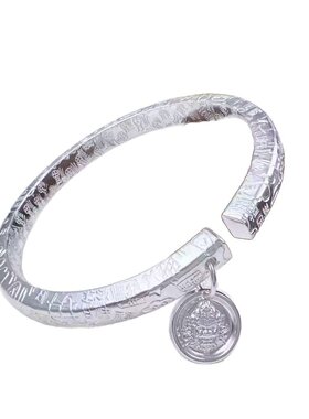 999.9足银黄财神四方吉言带配件开口镯开口实心纯银饰品手饰送礼