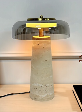 意式极简洞石台灯北欧高级感客厅卧室书房床头办公室氛围蘑菇台灯