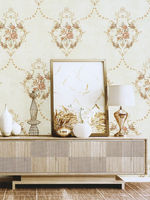 3D light yellow European-style country large flower wallpaper, retro light purple European-style court flower striped wallpaper AB version thumbnail 7