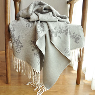 保暖围巾加厚披肩高端女冬季流苏长方形多功能马车图案高级感围脖