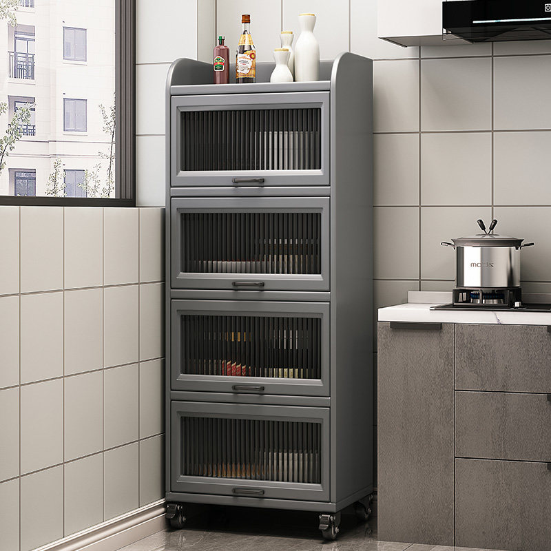 厨房夹缝置物架落地多层带门整体橱柜窄缝隙小推车锅具碗盘收纳侧