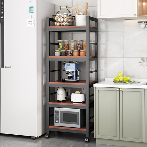 厨房夹缝置物架落地多层收纳窄架多功能锅具置物架带轮缝隙侧边柜