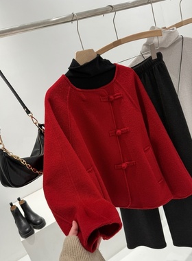 捡漏！羊毛羊绒混纺！商场3.3k+新中式盘扣羊毛双面呢短大衣T976