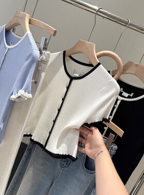 捡漏！国内订单剩余！商场同品质219+撞色针织短袖W607