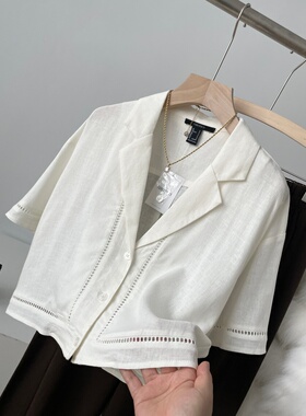 新款捡漏！26亚麻！国外门店240+简约镂空短上衣Y760