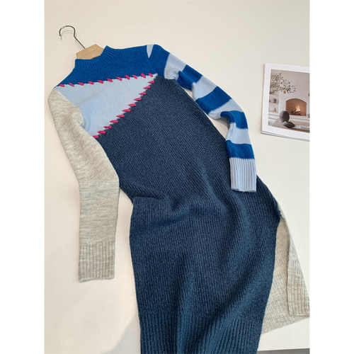 捡漏！淘到国外560+撞色不对称针织连衣裙S423