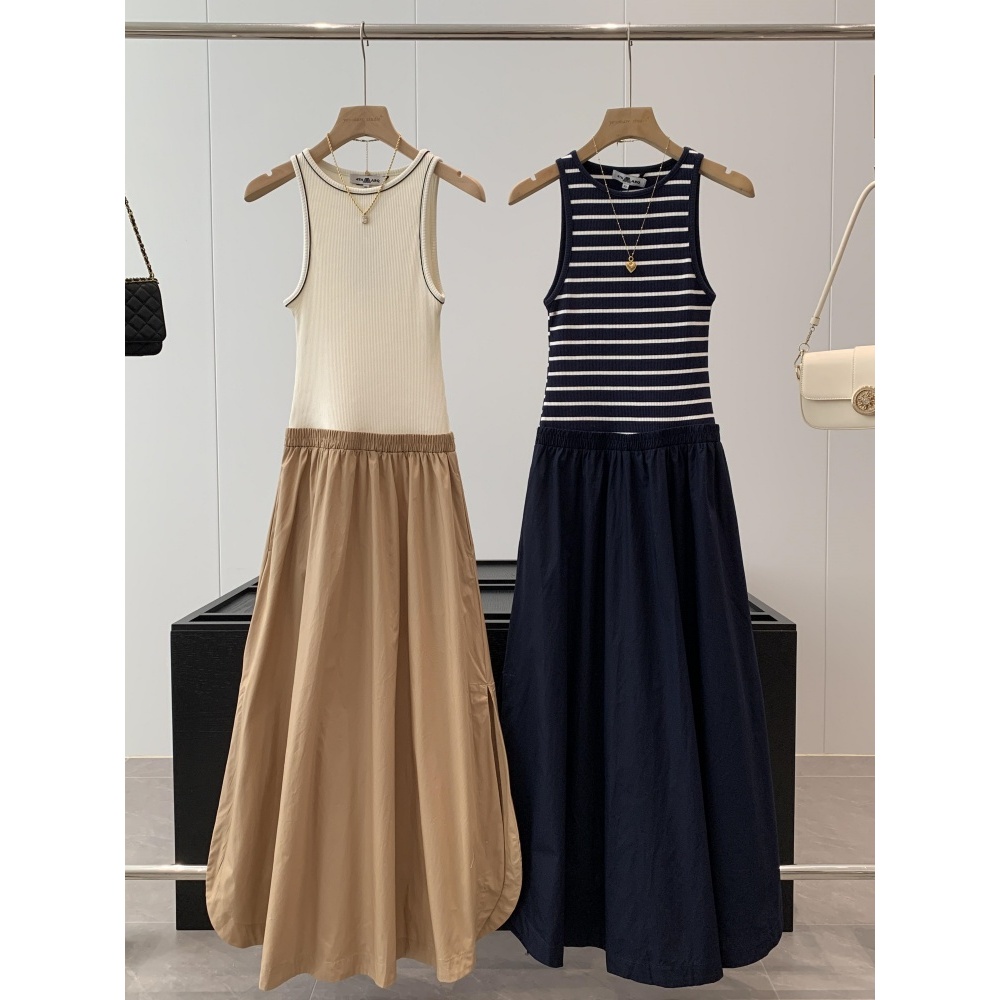 捡漏！淘到门店329拼接款中长款拼色长裙女休闲无袖连衣裙R489