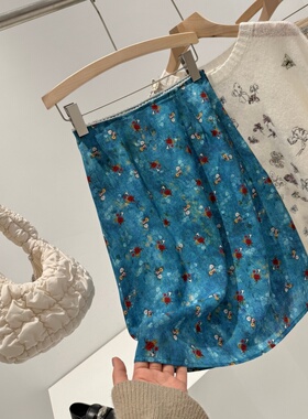 捡漏！红人店159+复古油画蓝色碎花半身裙Y797