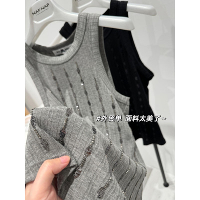 门店299～客供面料！重磅感亮片串珠！精致闪闪背心j763