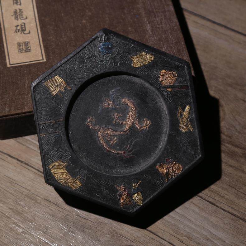徽墨项德胜大师作品 六角龙砚 工艺收藏老墨条墨锭墨块油烟墨藏墨