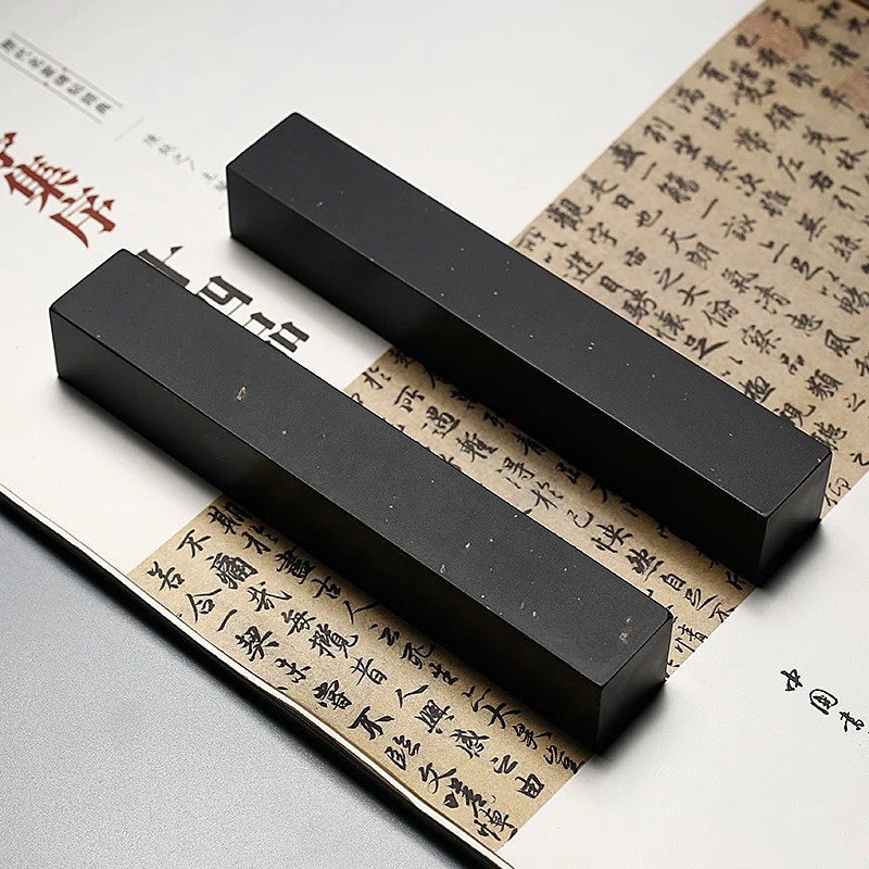 文房书画镇尺歙砚原石压尺素面镇纸印章书镇书法专用天然长方形金星老坑石头砚台压纸精品文房四宝