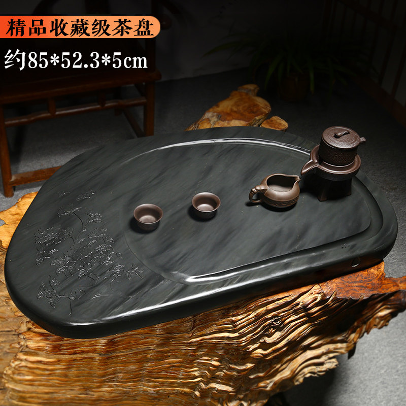 歙砚茶盘大型砚雕茶台专场茶海 歙砚精品眉纹 中国风家用茶具功夫茶具