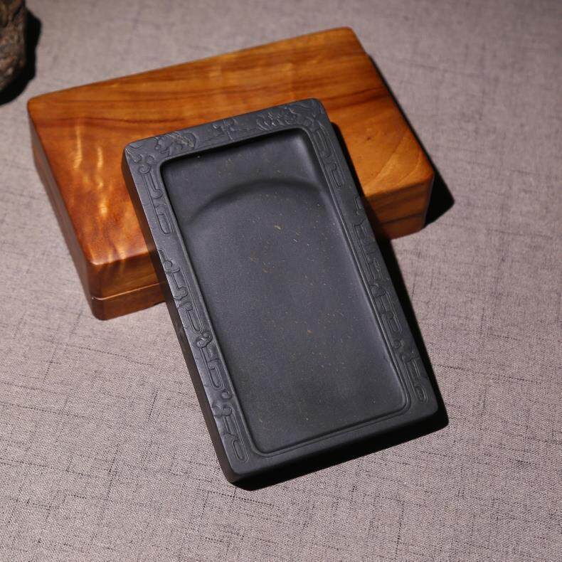 国家非遗歙砚老坑金星仿古龙纹素砚高端文房精品实用收藏原石砚台