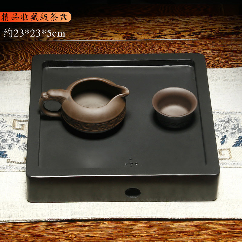 非遗歙砚精品素工茶盘安徽老坑黑龙尾原石石头茶盘茶台茶海功夫茶具中国风办公室家用一体式茶盘胜端砚乌金石