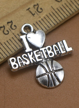 DIY复古饰品配件 西藏银我爱篮球吊坠  I LOVE BASKETBALL