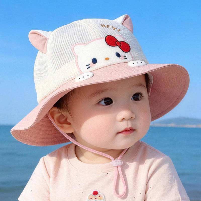 婴儿可爱帽子夏季薄款透气网眼渔夫帽男童女宝宝春天遮阳防晒盆帽