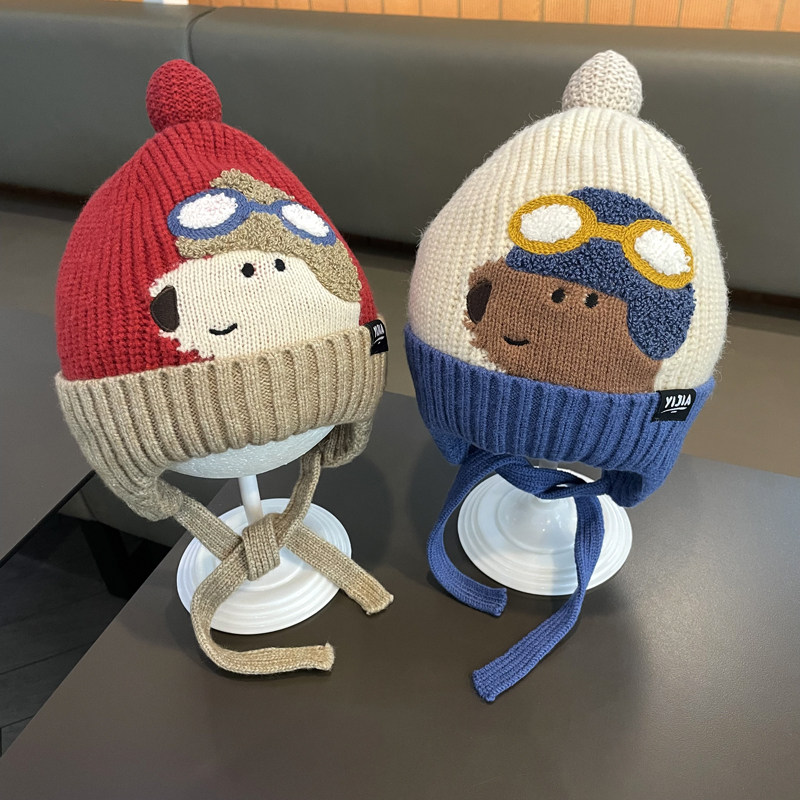 宝宝帽子儿童小狗保暖护耳帽女童冬帽男童卡通针织毛线帽秋冬季潮