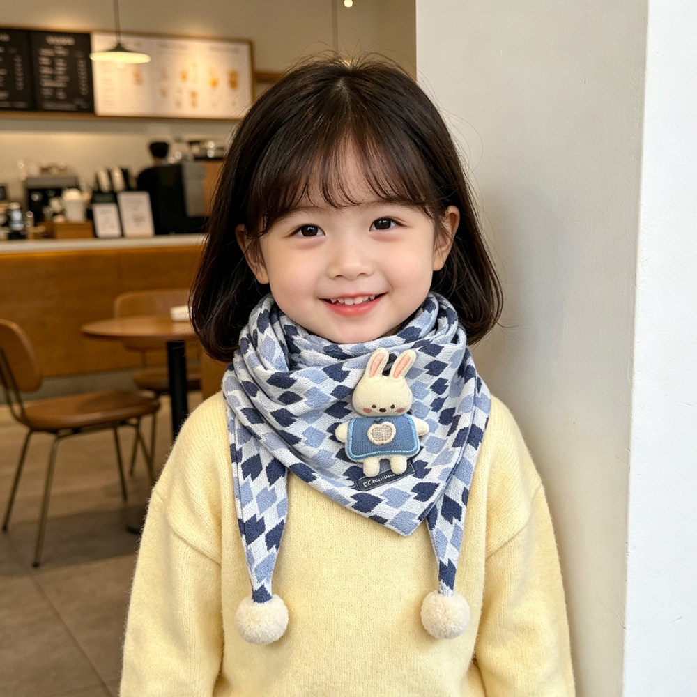 韩版儿童宝宝围巾秋冬爱心兔子百搭男女童双层三角巾防风保暖围脖