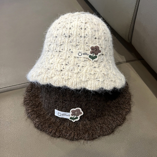 韩系儿童帽子女童时尚小花百搭渔夫帽保暖女宝宝水桶帽秋冬季潮款