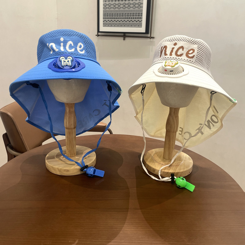 儿童充电风扇遮阳帽子男孩大帽檐披肩女童薄款防晒宝宝太阳帽夏季