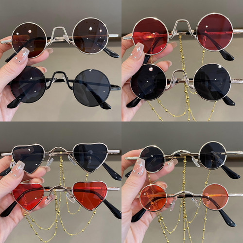 新款儿童墨镜女童复古金属圆框太子镜走秀表演眼镜潮男宝宝太阳镜