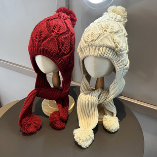 儿童帽子围巾一体围巾帽男女宝宝可爱加绒加厚保暖护耳针织帽冬季