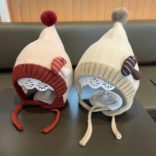 儿童针织帽女童可爱尖顶护耳保暖套头帽男宝宝加厚毛线帽子秋冬天