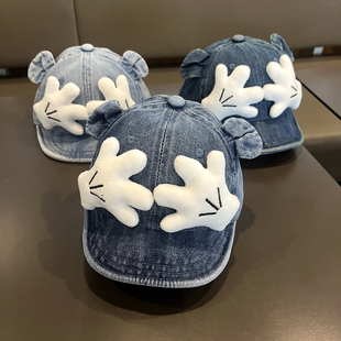 儿童帽子可爱超萌卡通手掌鸭舌帽男女童户外出游牛仔棒球帽春秋款