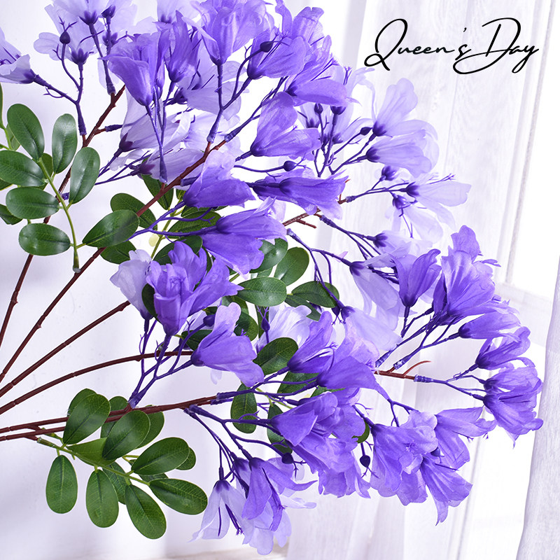 单支仿真蓝花楹假花工程造景绿植装饰花插花枯树枝紫色塑料假花枝
