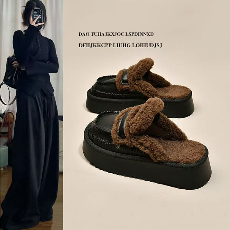 厚底勃肯鞋女外穿毛毛拖鞋2025