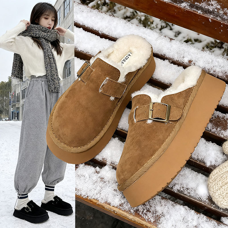 厚底包头毛毛半拖鞋女勃肯鞋2025