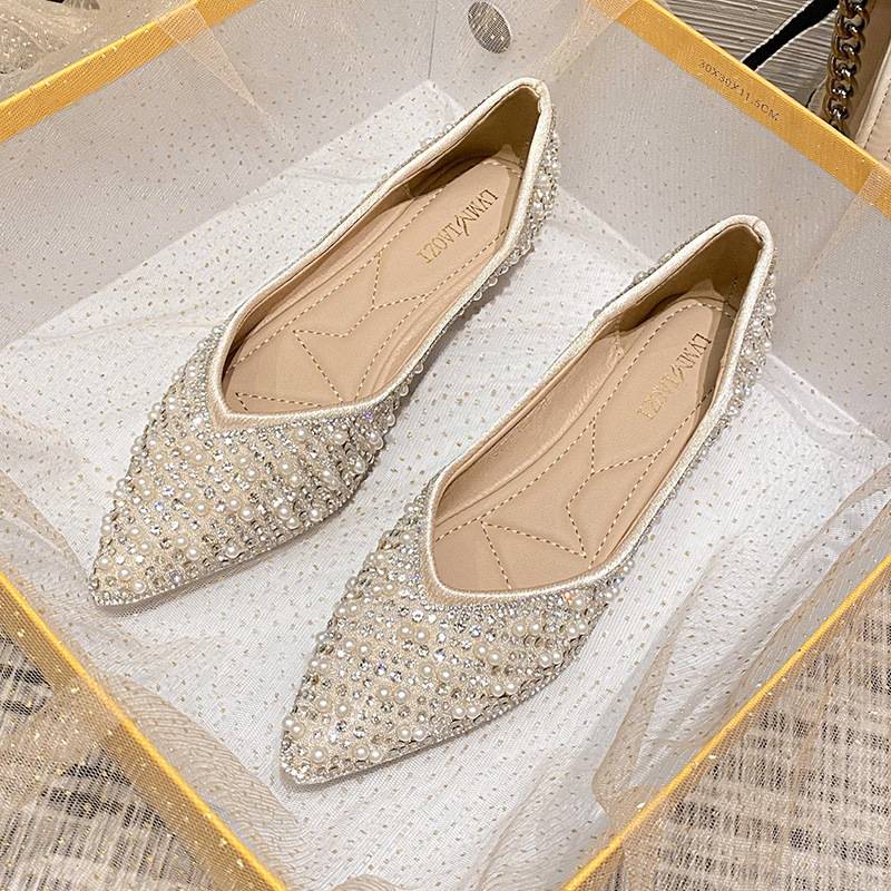 水钻尖头单鞋女夏款平底新款仙女