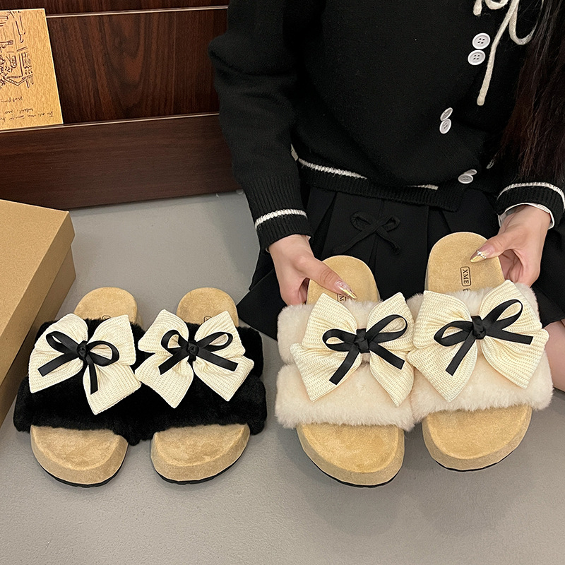 时尚结毛毛拖鞋女外穿2025秋季