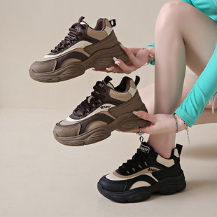 小个子增高显脚运动鞋防滑轻便休闲鞋女款2025新款春季厚底老爹鞋