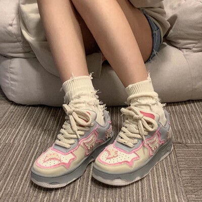 蝴蝶少女粉滑板鞋女潮流ins百搭