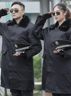 冬季黑色多功能保暖加厚可拆卸军棉大衣男执勤保安大衣重型防寒服