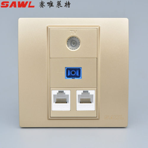 光钎网络闭路TV插座86型金色有线电视SC光纤双网线电脑暗装面板插