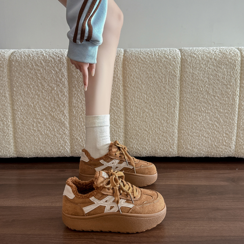 小众复古德训鞋女棕色厚底增高