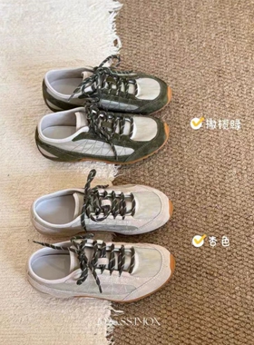 绿色复古德训鞋女2026夏新款休闲阿甘鞋女百搭系带帆布低帮运动鞋