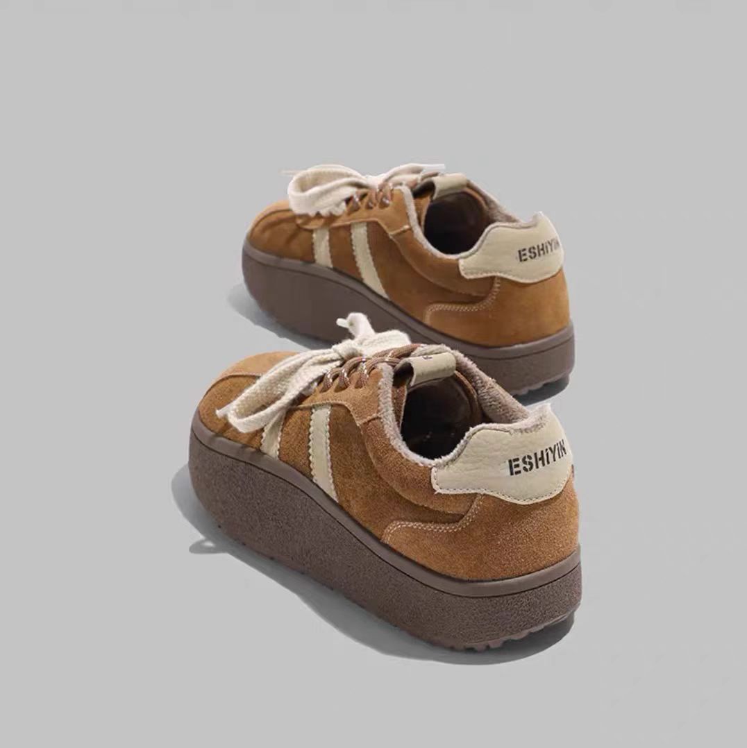 复古德训鞋女厚底增高休闲鞋棉鞋